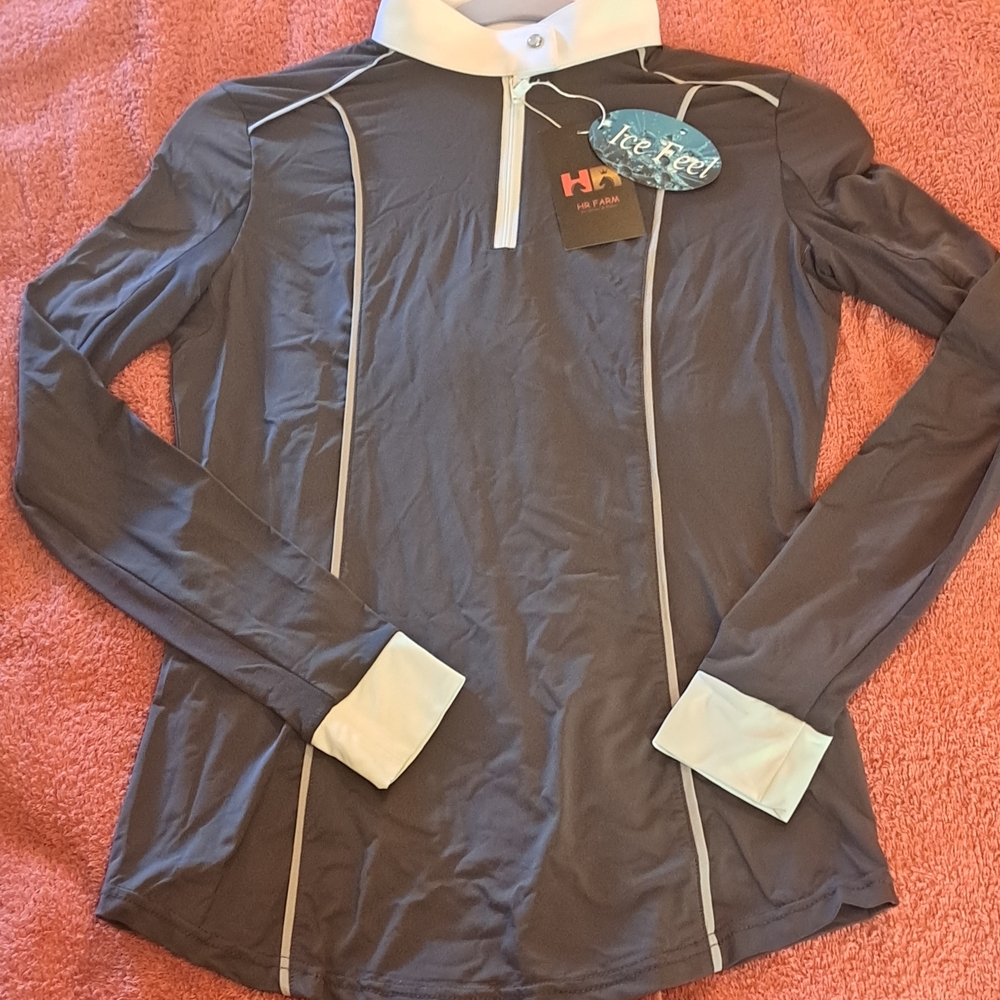 Gray and White Women's Long Sleeve Top